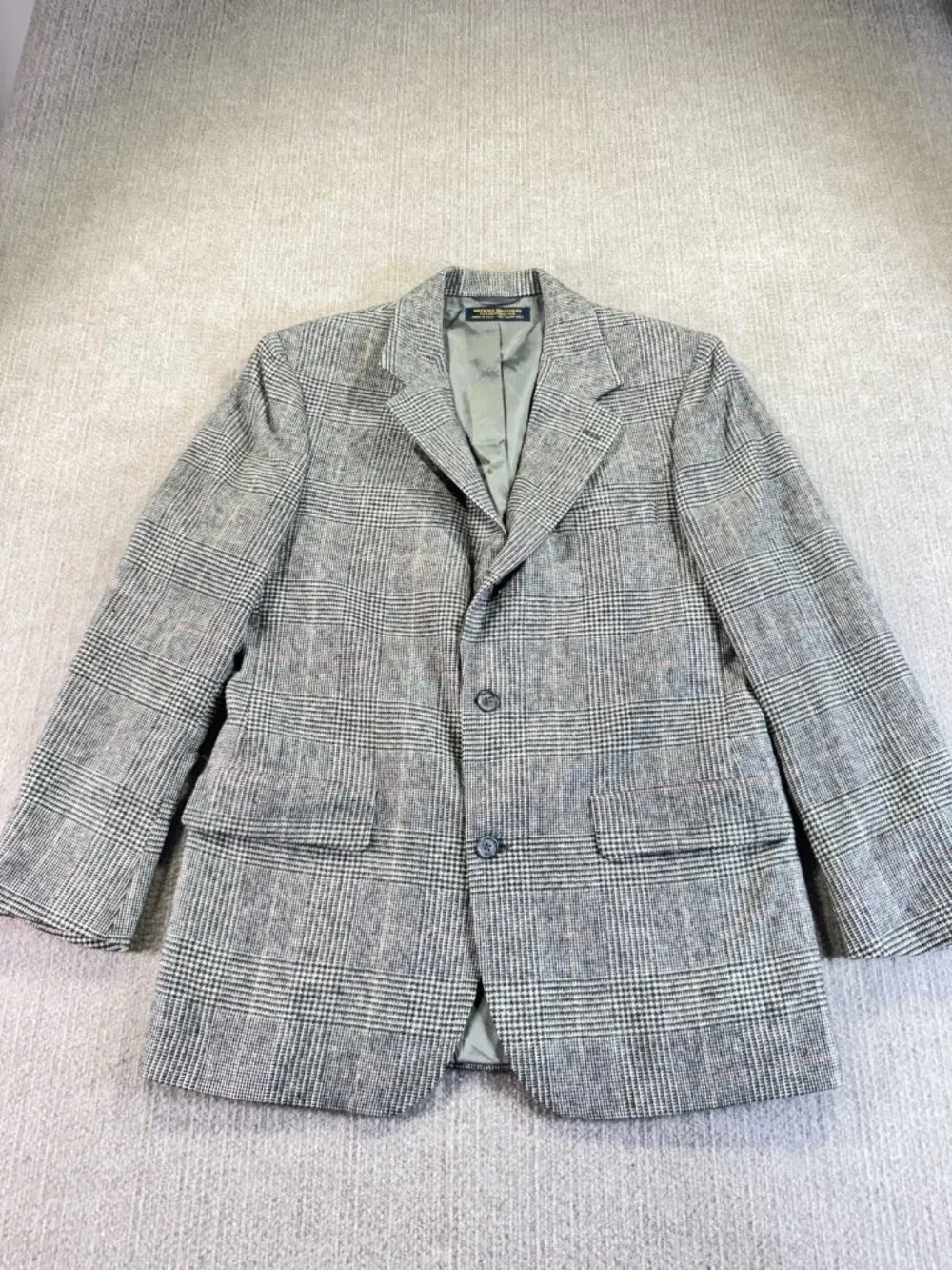 Vintage Brooks Brothers Men’s 42 Blazer Sport Coat Houndstooth Plaid Camel Hair